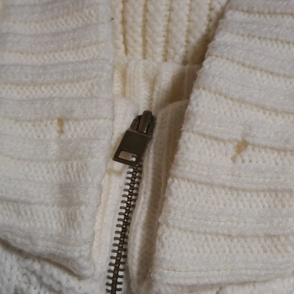 Makobi Men’s Streetwear Sweater Cable Knit Zip Cardigan Cream Hooded Pockets XL - Picture 15 of 15